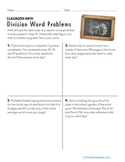 Classroom Math: Division Word Problems