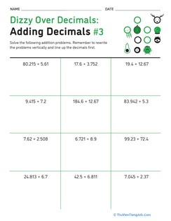 Dizzy Over Decimals: Adding Decimals #3