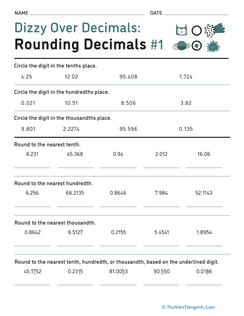 Dizzy Over Decimals: Rounding Decimals #1