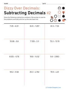 Dizzy Over Decimals: Subtracting Decimals #2