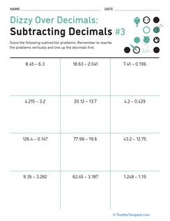 Dizzy Over Decimals: Subtracting Decimals #3