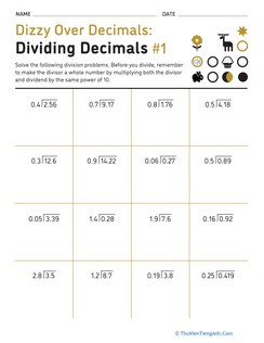Dizzy Over Decimals: Dividing Decimals #1