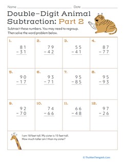 Double-Digit Animal Subtraction: Part 2