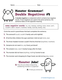 Monster Grammar! Double Negatives #4