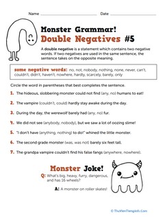 Monster Grammar! Double Negatives #5
