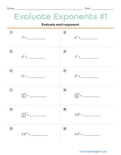 Evaluate Exponents #1