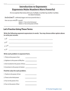 Introduction to Exponents: Exponents Make Numbers More Powerful