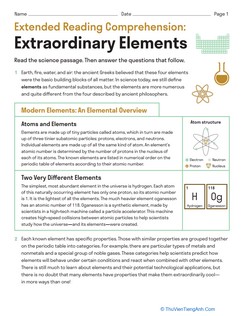 Extended Informational Reading Comprehension: Extraordinary Elements