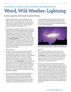 Extended Informational Reading Comprehension: Weird, Wild Weather: Lightning
