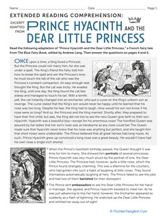 Extended Reading Comprehension: Excerpt Adapted From “Prince Hyacinth and the Dear Little Princess”