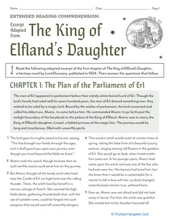 Extended Reading Comprehension: Excerpt Adapted From ‘The King of Elfland’s Daughter’