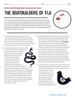 Extended Reading Comprehension: The Boatbuilders of Fiji