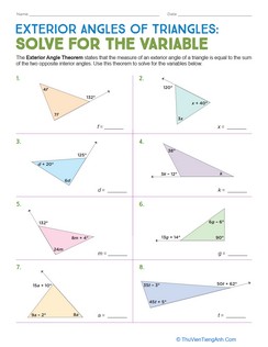 Exterior Angles of Triangles: Solve for the Variable