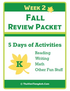 Kindergarten Fall Review Packet – Week 2