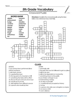 5th Grade Vocabulary Crossword Puzzle