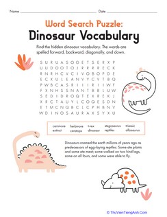Word Search Puzzle: Dinosaur Vocabulary