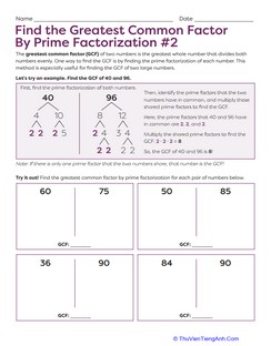 Find the Greatest Common Factor By Prime Factorization #2