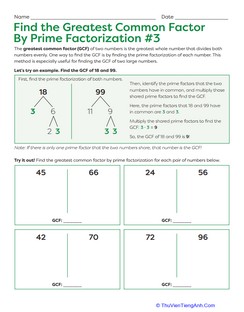 Find the Greatest Common Factor By Prime Factorization #3