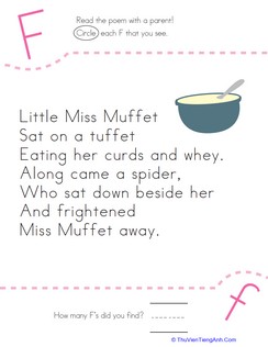 Find the Letter F: Little Miss Muffet