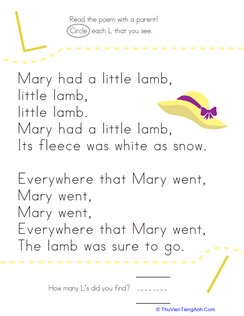 Find the Letter L: Mary Had a Little Lamb
