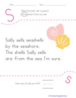 Find the Letter S: Sally Sells Seashells