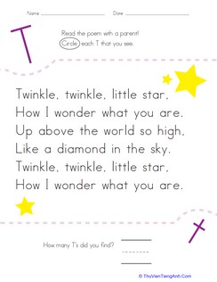 Find the Letter T: Twinkle, Twinkle, Little Star