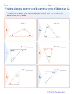 Finding Missing Interior and Exterior Angles of Triangles #2