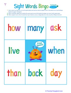 First Grade Sight Words Bingo
