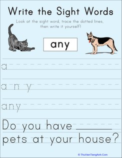 Write the Sight Words: “Any”