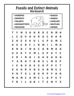 Fossils and Extinct Animals Wordsearch