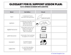 Glossary: Fact & Opinion Statements with Adjectives