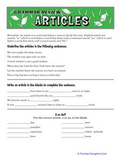 Grammar Review: Articles