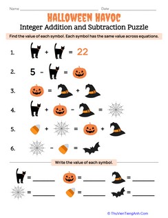 Halloween Havoc: Integer Addition and Subtraction Puzzle