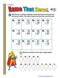 Name That Hero! Two-Digit Addition #3