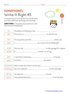 Homophones: Write It Right #3