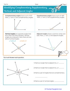 Identifying Complementary Supplementary Vertical and Adjacent Angles