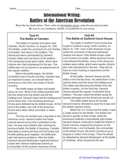 Informational Writing: Battles of the American Revolution