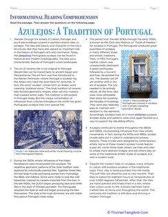 Informational Reading Comprehension: Azulejos: A Tradition of Portugal