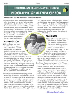 Informational Reading Comprehension: Biography of Althea Gibson