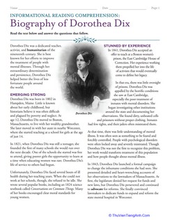 Informational Reading Comprehension: Biography of Dorothea Dix