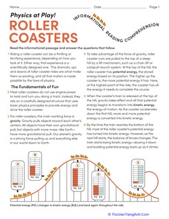 Informational Reading Comprehension: Physics at Play: Roller Coasters