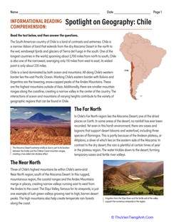 Informational Reading Comprehension: Spotlight on Geography: Chile