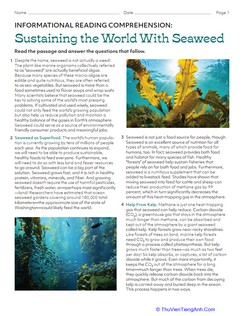Informational Reading Comprehension: Sustaining the World With Seaweed