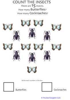 Insect Counting Worksheet: Butterflies and Cockroaches