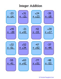 Integer Addition Practice