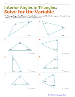 Interior Angles in Triangles: Solve for the Variable