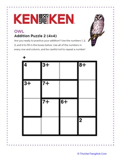 Owl Addition KenKen® Puzzle