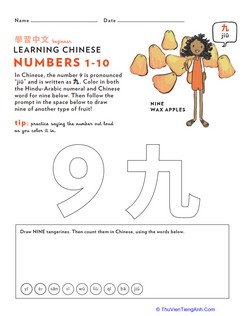 Learn Chinese: Color the Number 9