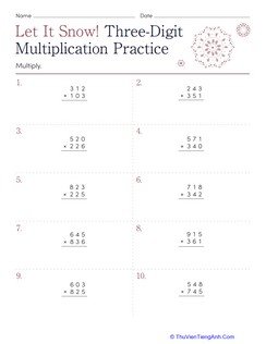 Let it Snow! Three-Digit Multiplication Practice