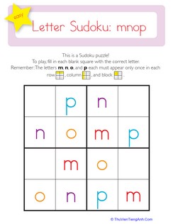 Easy Sudoku: Letters m,n,o,p